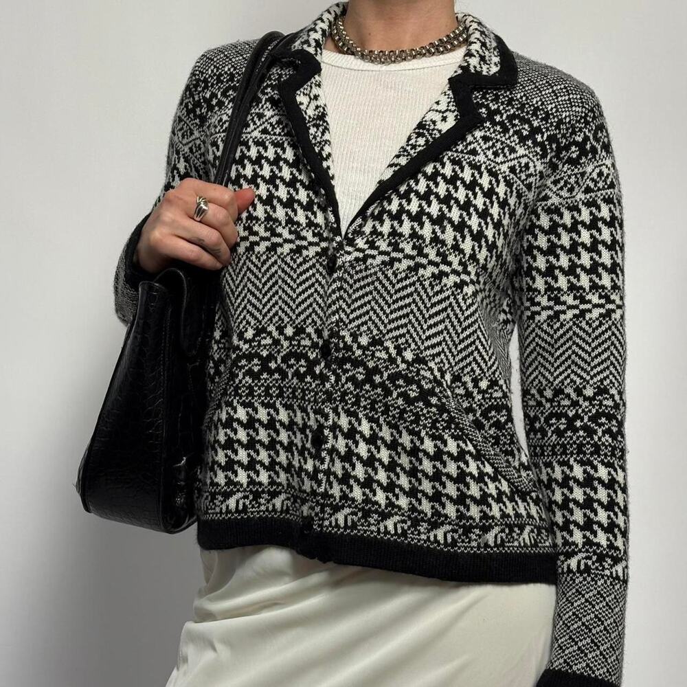 Vintage Coldwater Creek Black & White Wool Blend Cardigan - XS